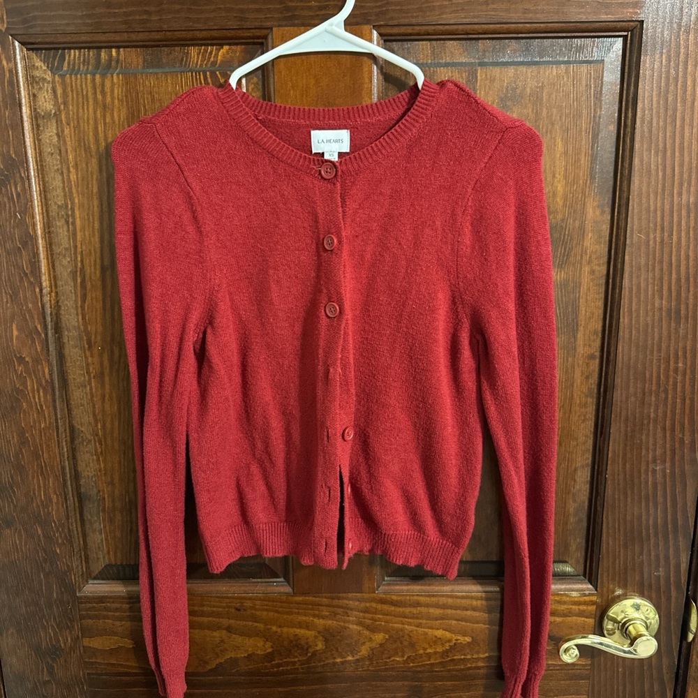 La Hearts Cherry Red Cardigan Sweater